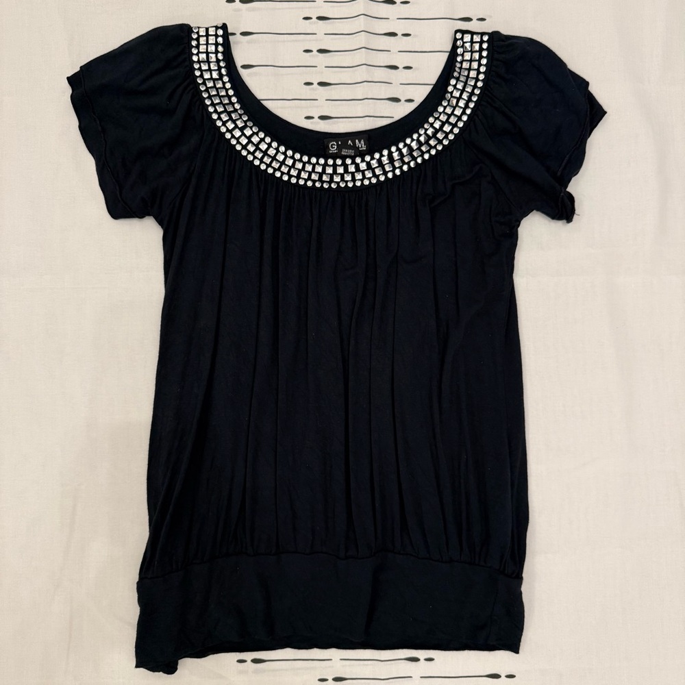 Glam Black Blouse with Silver Accents